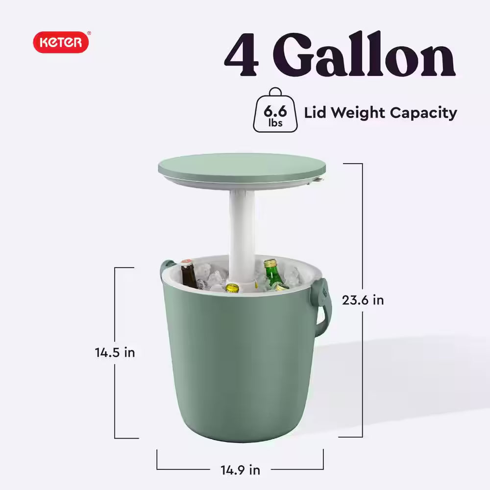 Go Bar Green Resin Outdoor Side Table and Cooler
