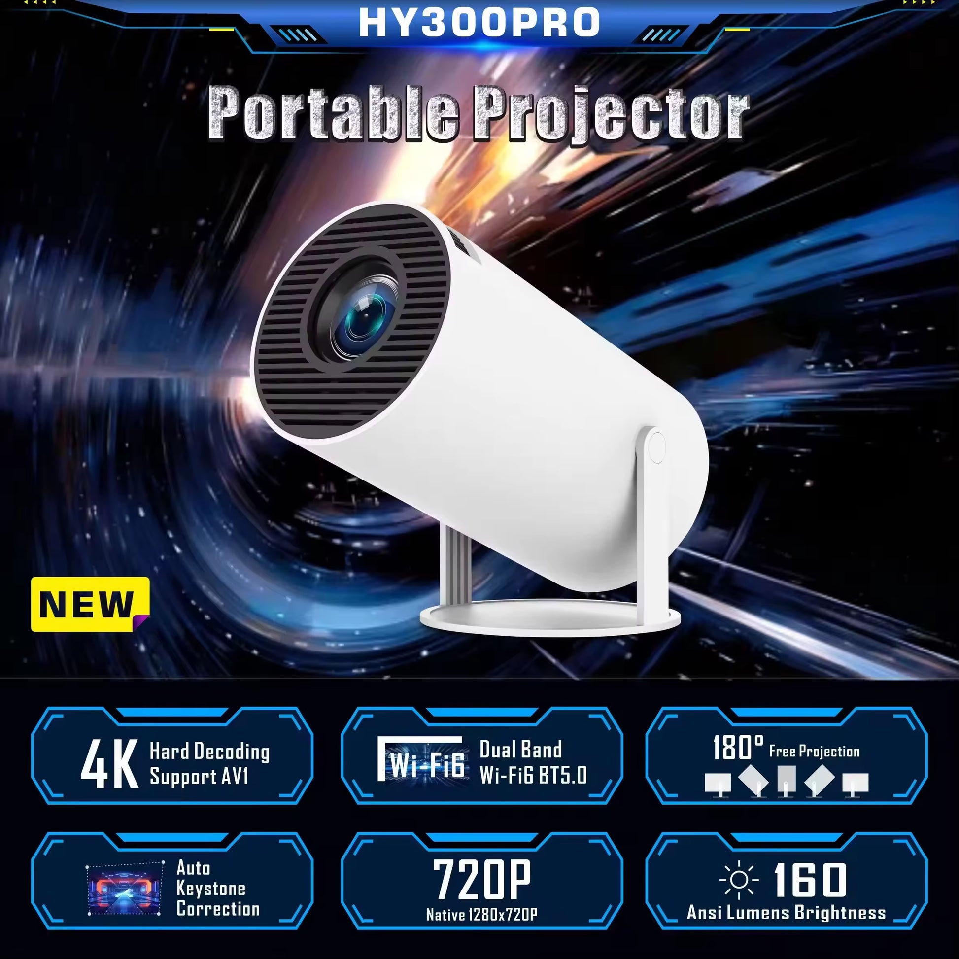 New Launched Smart Android 11 Home Theater Projecteur Portable Auto HD Proyector HY300 Mini 4K Video Projector