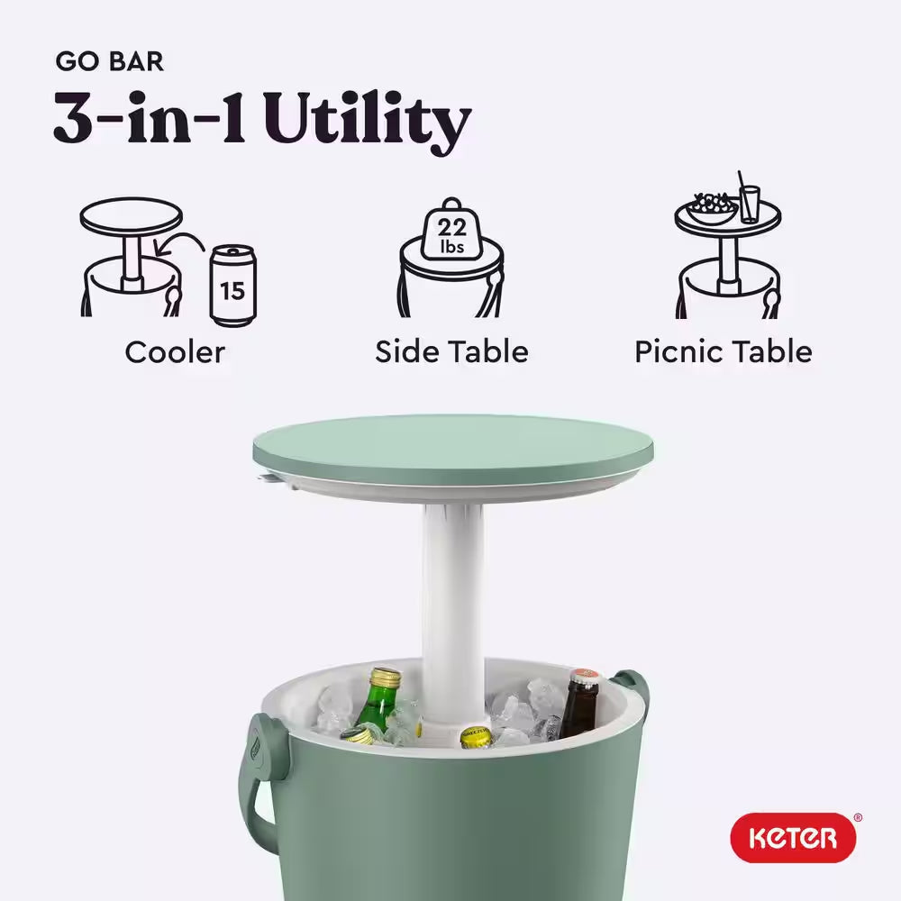 Go Bar Green Resin Outdoor Side Table and Cooler