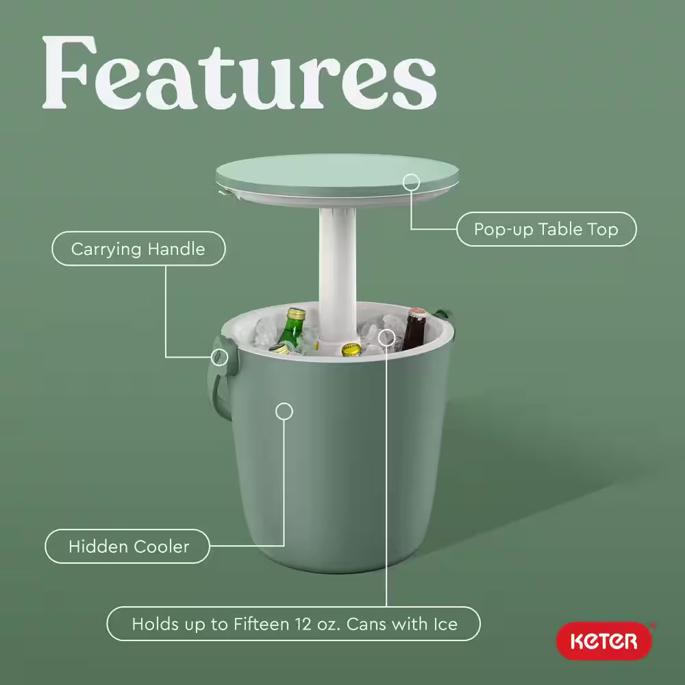 Go Bar Green Resin Outdoor Side Table and Cooler