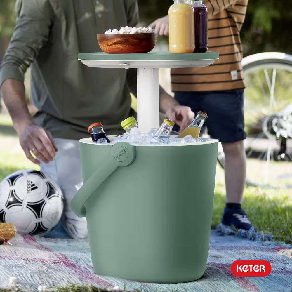 Go Bar Green Resin Outdoor Side Table and Cooler